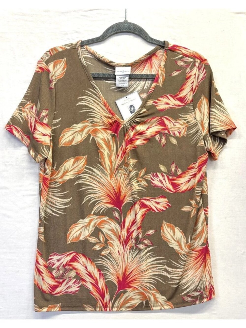 Tan Floral Top Size Large by Jaclyn Smith New with Tag